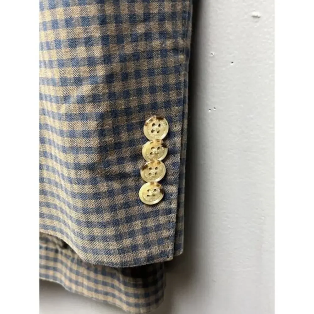 Thomas Dean Blazer Sport Coat‎ Mens Large Plaid two button blue tan 44R Casual